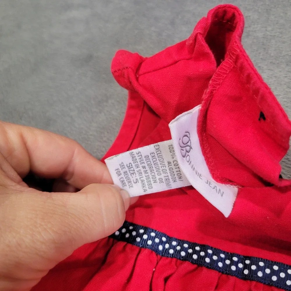 Bonnie Jean Dress‎ Girls Size 5 Red Nautical Polka Dot Bow Patriotic M36880
